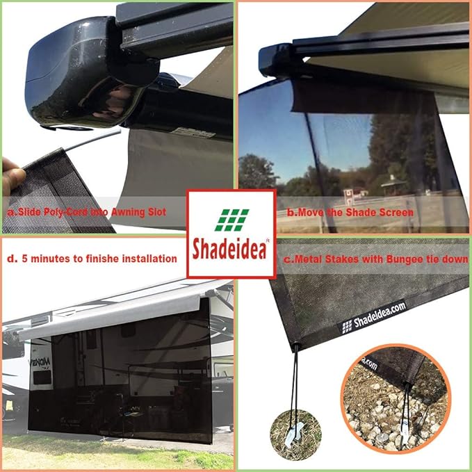 Shadeidea RV Sun Shade Screen for Awning - 8' X 10' 5'' Brown Mesh Sunshade Motorhome Camping Trailer UV Sunblocker Canopy Sunscreen - 3 Year Lasting