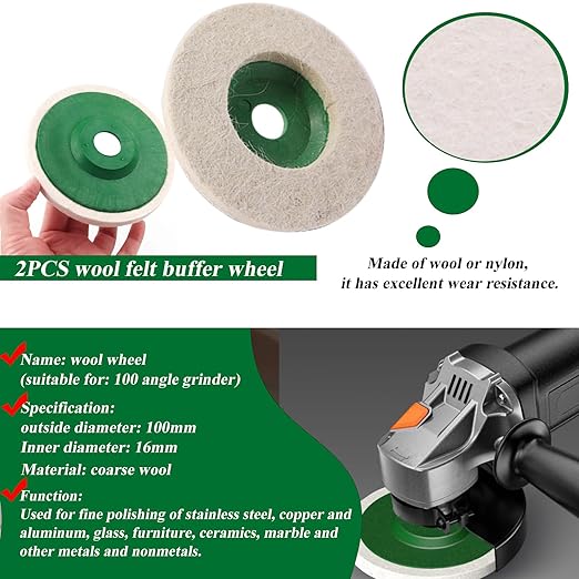 18Pcs 4 Inch Buffering Wheels Polishing Kit with Compound for Angle Grinder,Includes 14Pcs Nylon Fiber Flap Disc & Wool Felt Polishing Wheel,3Pcs Buffing Compounds and Sanding Sponge