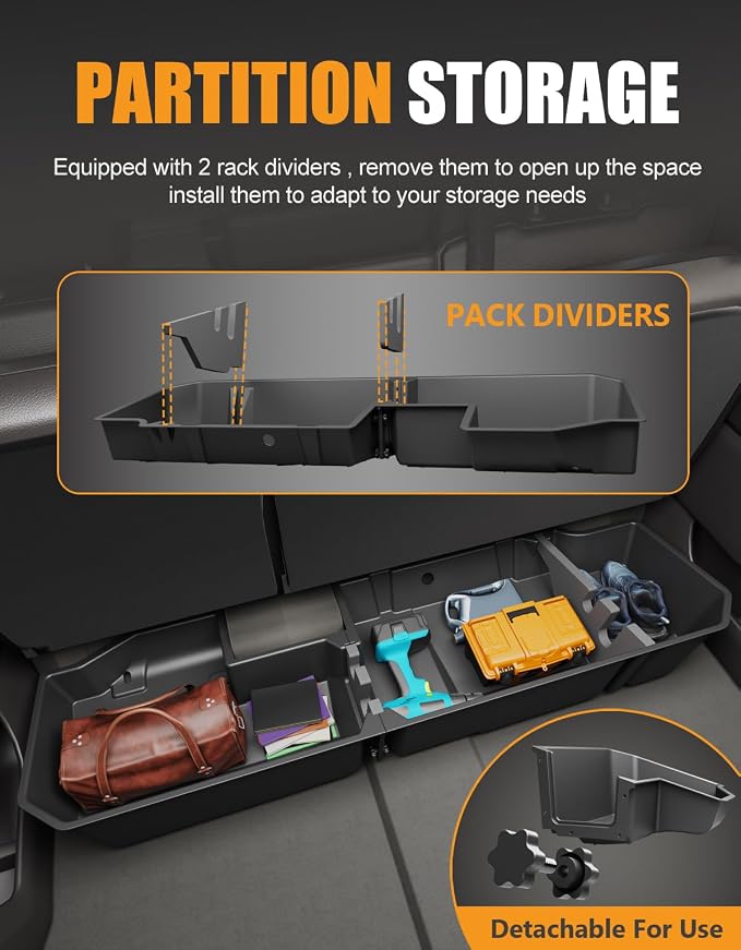 KINGGERI Under Seat Storage Boxes Compatible with 2019-2026 Chevy Chevrolet Silverado 1500/GMC Sierra 1500, 2020-2026 Silverado/Sierra 2500HD/3500HD | Double & Crew Cab Rear Underseat Organizer Box