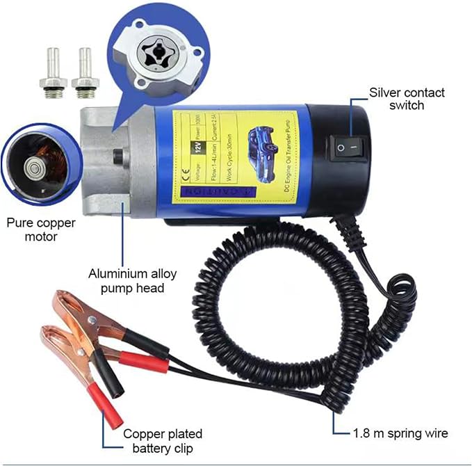 AIGMISON 12V 100W Engine Oil Pump, Electric Oil Change Extractor Pump，Electric Fluid Transfer Pump for Engine Oil, Equipped With 3 Pipes-Low Noise