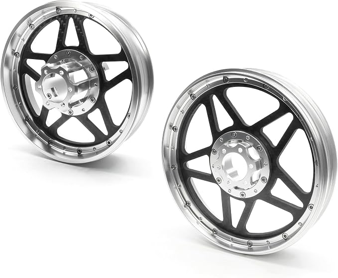 TREAL Losi Promoto MX Front and Rear Wheels(2P), CNC Machined Aluminum w Carbon Rims for Losi 1/4 FXR Motorcycle(Silver)