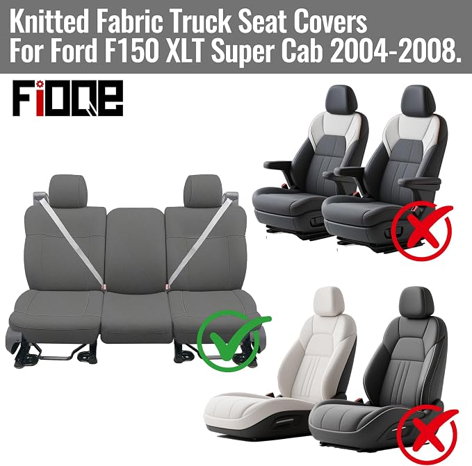 Heavy-Duty Knit Seat Covers for Ford F150 XLT Super Cab 2004 2005 2006 2007 2008 Front Bench Durable Fabric Protection - Gray