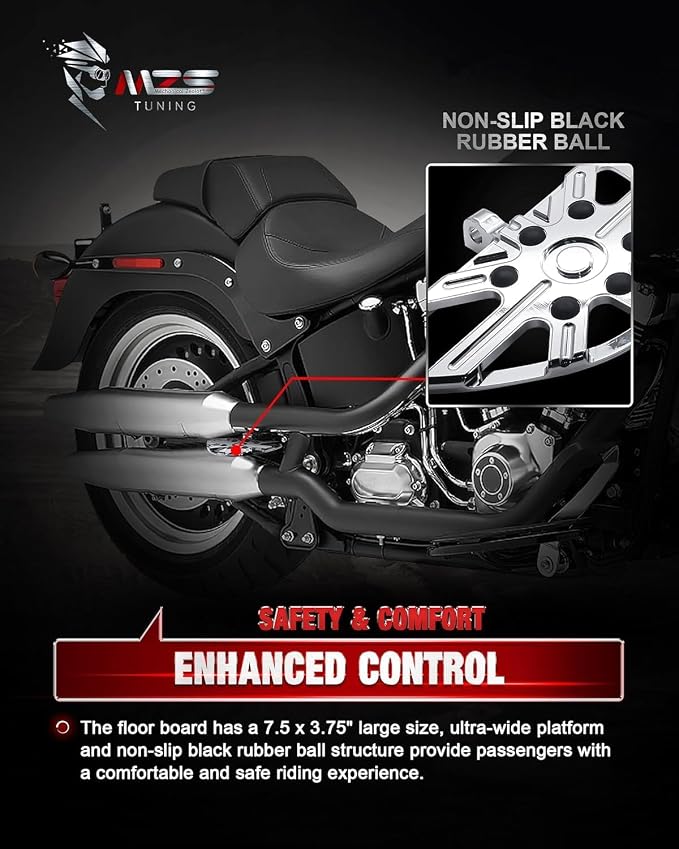 MZS Motorcycle Passenger Floorboards, Touring Rear Footboards Foldable Floor Boards Foot Peg Mount Kit CNC Chrome Compatible with Road Electra Street Glide Road King Tri Ultra CVO 1993-2025
