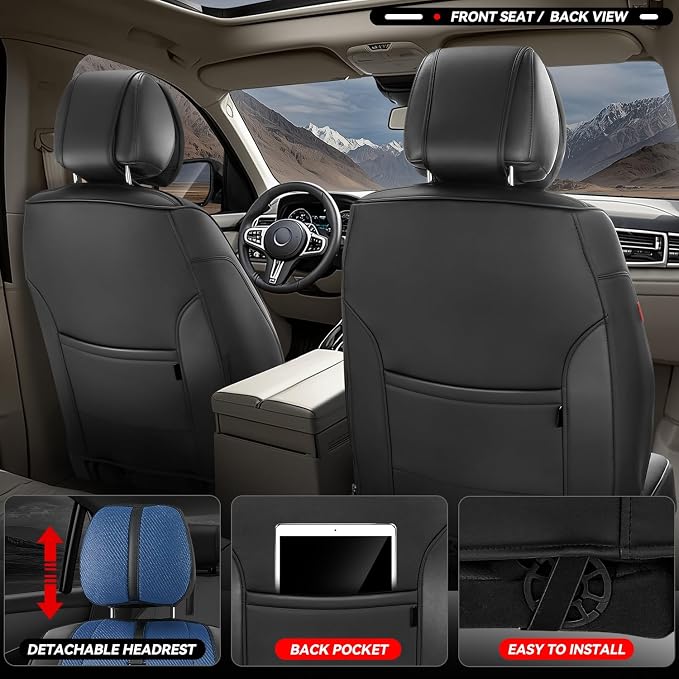 Auto Dynasty Car Seat Covers Full Set, Automotive Seat Covers for Cars Breathable Waterproof, Universal Anti-Slip Car Interior Protectors Compatible Airbag Fit Most Cars, Blue, Drive Series