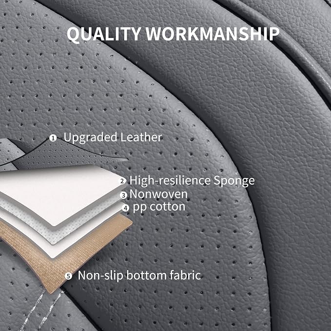 HChengkikz Nappa Leather Car Seat Covers Front Seats, Gray Car seat Protector, Waterproof Car Seat Cushion, Universal Automotive Seat Covers Fit for SUV Truck Pick-up Sedan and Most Cars