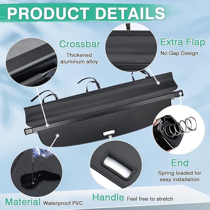 Powerty Cargo Cover for 2018-2024 VW Volkswagen Tiguan Accessories Trunk Cover Retractable Trunk Shielding Shade Cargo Luggage Cover No Gap(NOT for 2025 Volkswagen Tiguan)