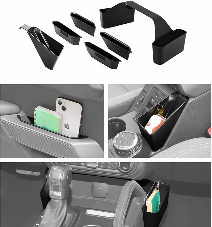 JWWY Interior Storage Organizer Kit for 2021-2026 Ford Bronco 4-Door, Center Console Gear Shift Armrest & Door Grab Handle Storage Tray Bin Compartment Pocket, Interior Accessories 8PCS