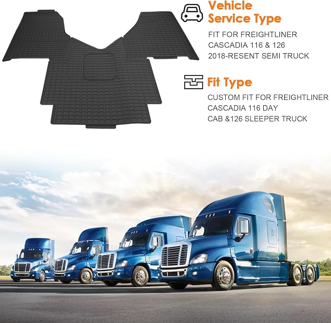 Floor Mats fit for Freightliner Cascadia 2018-2026 | Heavy Duty All-Weather Truck Floor Liners | Durable Rubber Cargo Mats | for Freightliner Cascadia Interior Accessories | 3-PCS Set