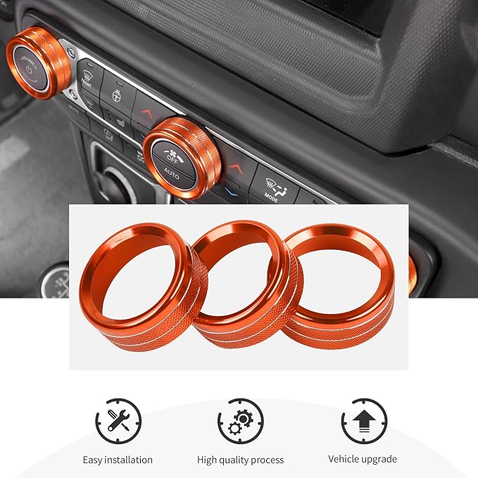 Cherocar Aluminum Alloy Air Conditioner & Headlight Console Switch Knob Covers for 2018-2026 Jeep Wrangler JL JLU 4XE Gladiator JT Interior Trim,4-Piece Set