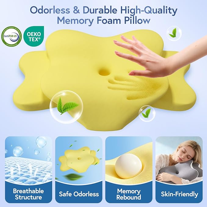 Sleep Apnea Pillow, Ergonomic Cervical Neck Pillow for Neck Pain Relief, Dual-Height Adjustable Contour Memory Foam Pillow for Sleep, Cooling Pillow for Side, Back
