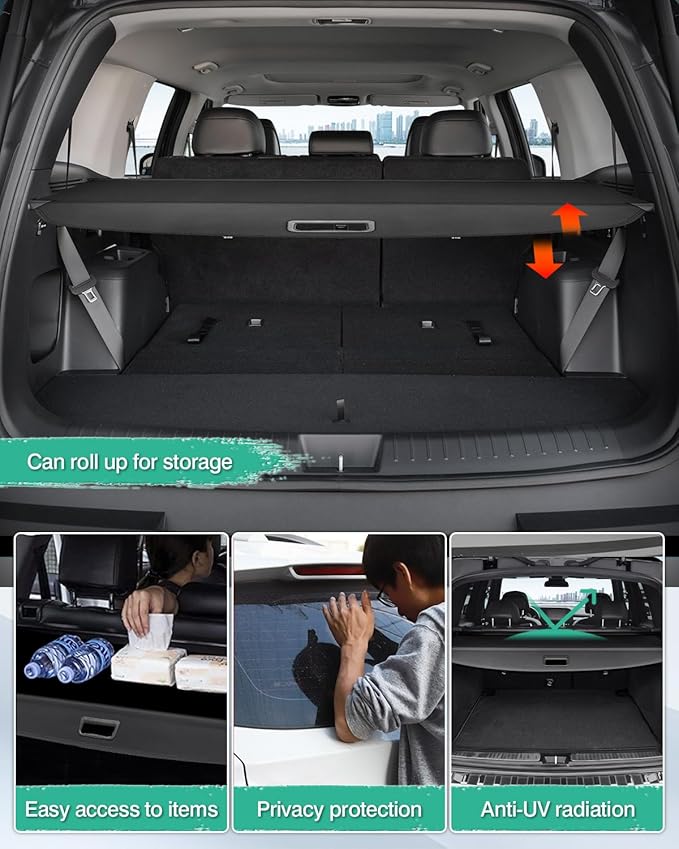 Powerty Cargo Cover for 2024 2025 2026 Hyundai Santa Fe Accessories Trunk Cover Retractable Trunk Shielding Shade Cargo Luggage Cover Black