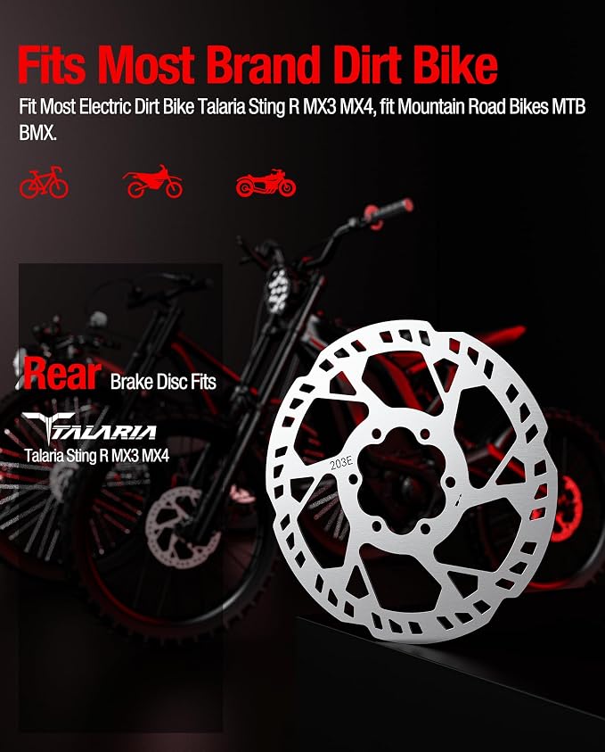 Heavy-Duty 203 mm Thickened Stainless Steel Rear Brake Disc Rotor for for Talaria Road Legal (TL45) Talaria Sting Offroad （TL3000）