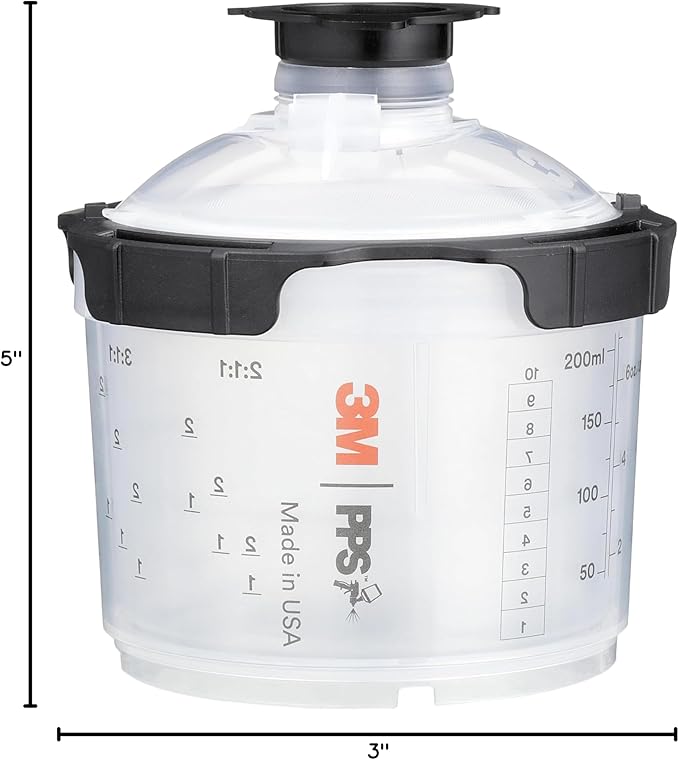 3M PPS 2.0 Spray Gun Cup, Lids and Liners Kit, 26114, Mini, 6 Ounces, 200-Micron Filter, Use for Cars, Furniture, House and More, 1 Paint Cup, 50 Disposable Lids and Liners, 32 Sealing Plugs, White