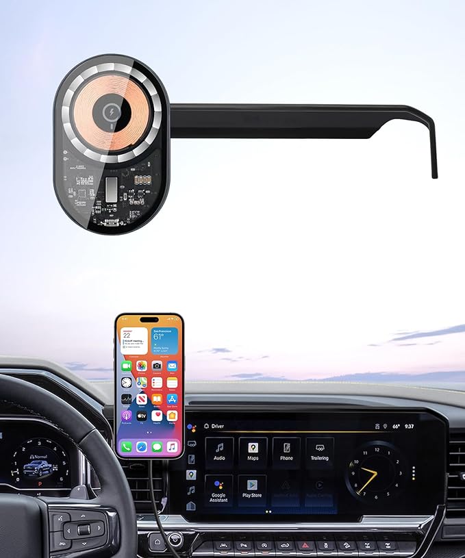 Wireless Charging Car Phone Holder for Chevrolet Silverado 1500 2022-2026/Silverado 2500 HD 2024-2026/GMC Sierra 1500 2500HD 2023-2025, 13.4" Screen Fixed Clip