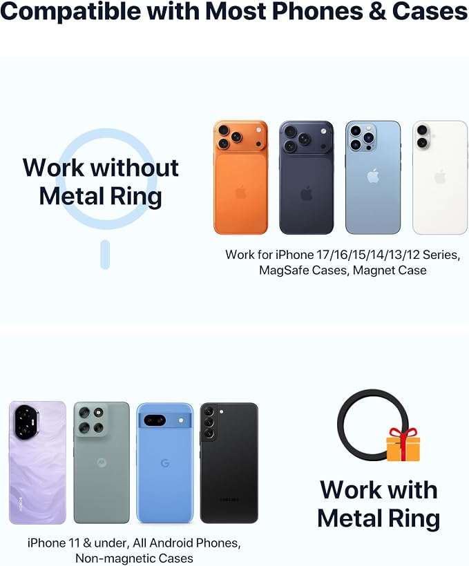 Miracase for MagSafe Car Mount【Strong Magnets】 Magnetic Phone Holder for Dashboard，360 Adjustable Car Phone Holder, Compatible with Garmin GPS iPhone Android and All Smartphones, Black
