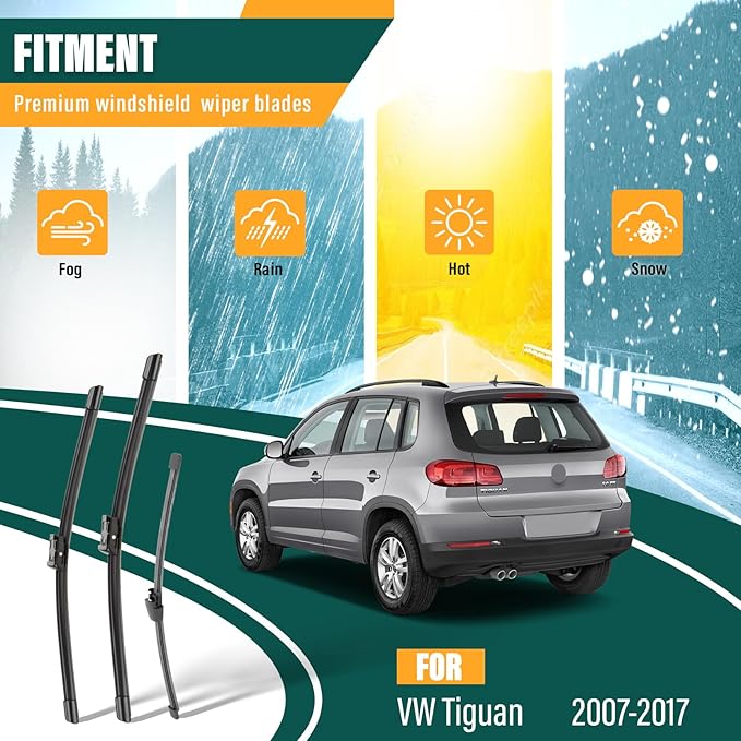 Windshield Wiper Blades Replacement for VW Volkswagen Tiguan 2007-2015 2016 2017,Original Equipment Replacement Front Rear Wiper Blade Set - 24" 21" 13" (Set of 3)