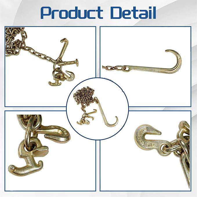 WFLNHB 2PCS G70 5/16 x10 Transportation Tow Chain with RTJ and Grab Hook | Replacement for Recovery Truck Axles