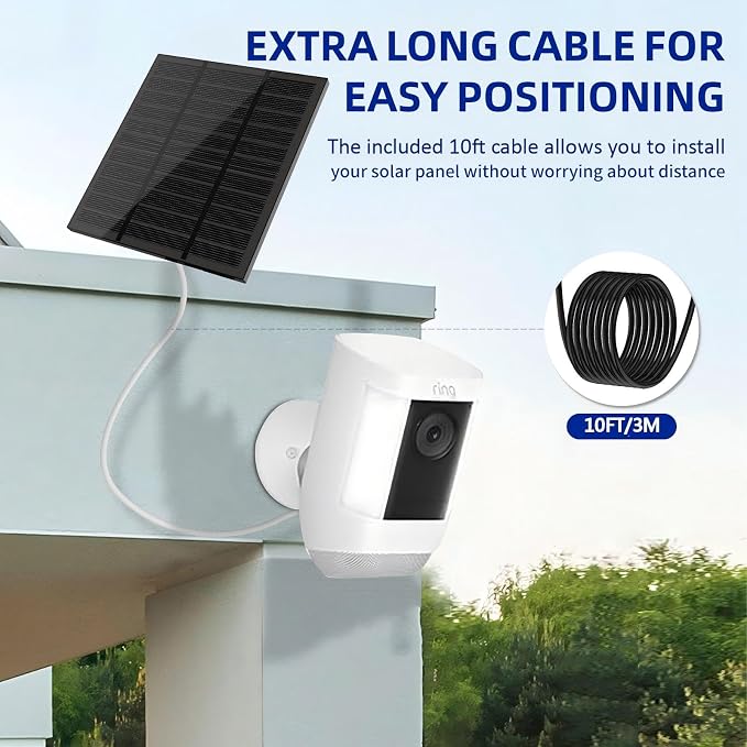 Solar Panels for Ring Camera Outdoor (New Generation) 5W 5V Solar Panel Charger with USB-C&Plug for Spotlight Cam Plus&Stick Up Cam Pro.Waterproof IP65 360°Adjustable 10FT Cable (Black, 2)