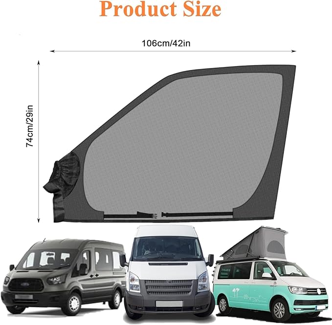 Magnetic Van Window Bug Screens, 2pcs Universal Caravan Front Door Bug Screen Breathable Truck Side Window Breathable Mesh Net for Sprinter Transit Metris Promaster and Other Vans (Universal)