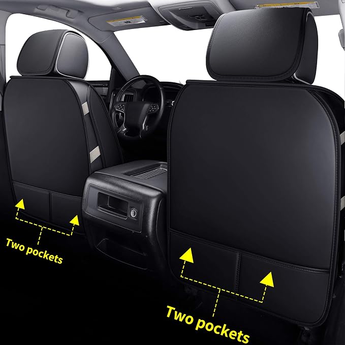 LUCKYMAN CLUB Silverado Seat Covers Fit for 2007-2023 2024 2025 Chevy Silverado Sierra 1500 2500 3500 Crew,Double,Extended Cab with Water Proof Faux Leather (Black & Blue Full Set)