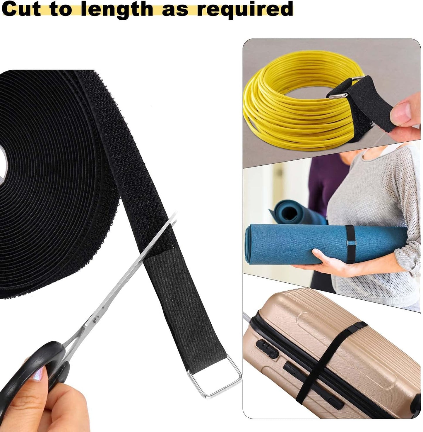 1"x32ft Hook and Loop Straps with 50 Metal Buckles, Adjustable Fastening Cable Straps, Cut-to-Length Cinch Strap, Reusable Nylon Securing Cord Ties for Organizer or Storage, 1 inch Wide, Black