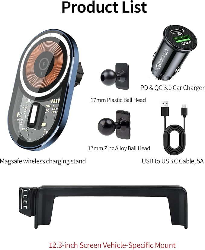 Wireless Charging Car Phone Holder for Lexus RX/RX Hybrid 2020-2022, 12.3" Screen Fixed Clip, 360° Rotation Car Phone Mount Compatible with MagSafe