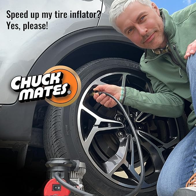 Chuck Mates Premium Quick-Connect Tire Inflator Air Chuck – Locking Adapter for Air Compressors & Valve Stems (2 Pack) Open-Type Speed Clip