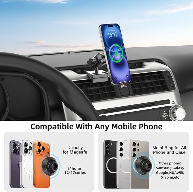 5th Gen Toyota 4Runner Phone Mount Charger, 15W Wireless Charging Phone Holder for 4Runner 2024 2023 2022 2021-2010, Toyota 4Runner Accessories for All Smartphones, 360° Adjustable, Easy to Install