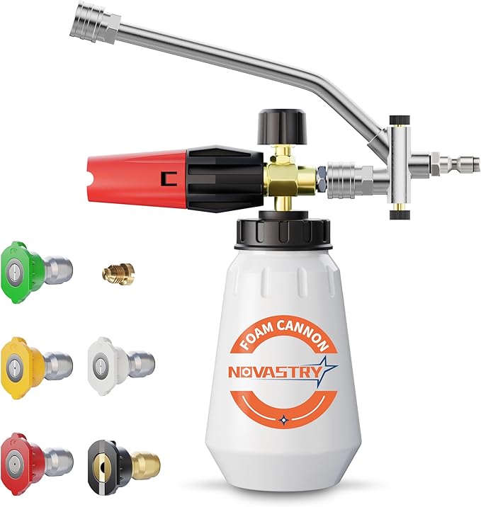 High-Pressure Washer Foam Cannon Accessory, Features a Dual-Connector Design, Includes a 1-Liter Capacity Bottle(0.26 Gallons), 5 Nozzles, and an Extension Rod