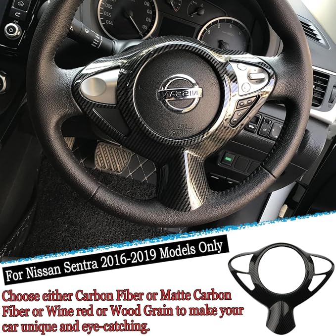 MUXEE Steering Wheel Button Frame,for Nissan Sentra 2016 2017 2018 2019 - ABS Carbon Fiber Sport Steering Wheel Frame Cover Steering Wheel Button Wrap Accessories