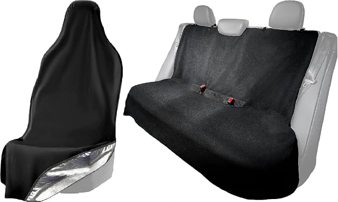 EliteSport Front Seat Cover and Backseat Cover - Black Washable Car Seat Towel and Back Seat Protector for All Vehicles - Universal Car Seat Protectors from Sweat, Food, Dirt