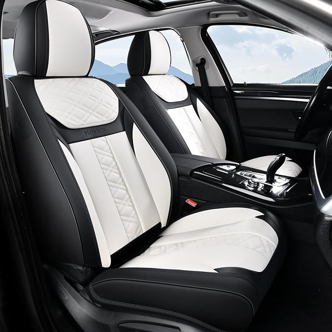 FLORICH Seat Covers, Atomutive Car Seat Covers Full Sets, Waterproof Seat Cover for Cars, Luxury Leather Universal Seat Cover Accessories Fit for Most Cars SUV Truck Sedans(White)