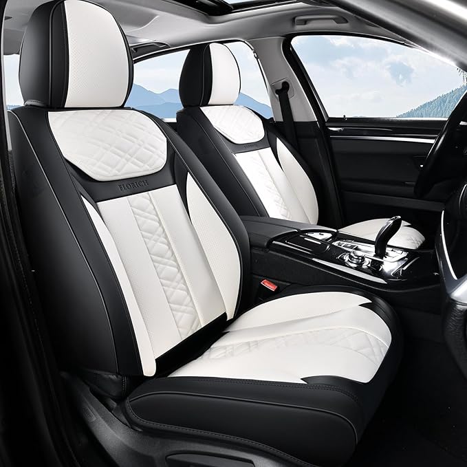 FLORICH Seat Covers, Front Seat Covers 2 PCs, Automotive Seat Cover for Cars, Luxury Leather Universal Seat Cover Accessories Fit for Most Cars SUV Truck Sedans(White)