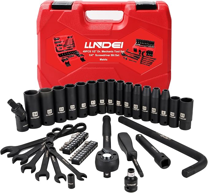 LLNDEI 1/4-Inch Impact Socket Set Metric(4-15mm) Deep and Shallow &1/2 inch Socket Wrench Set