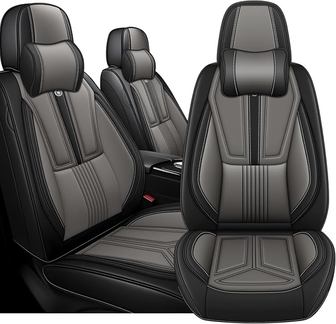 Arazi Seat Covers for 90% of Mercedes-Benz, 360° Full Wrap Original Seat Cover, Nappa Leather Waterproof Seat Covers with Big Space Storage Pocket Seat Protector（2 Seats Luxury, Black&Gray）
