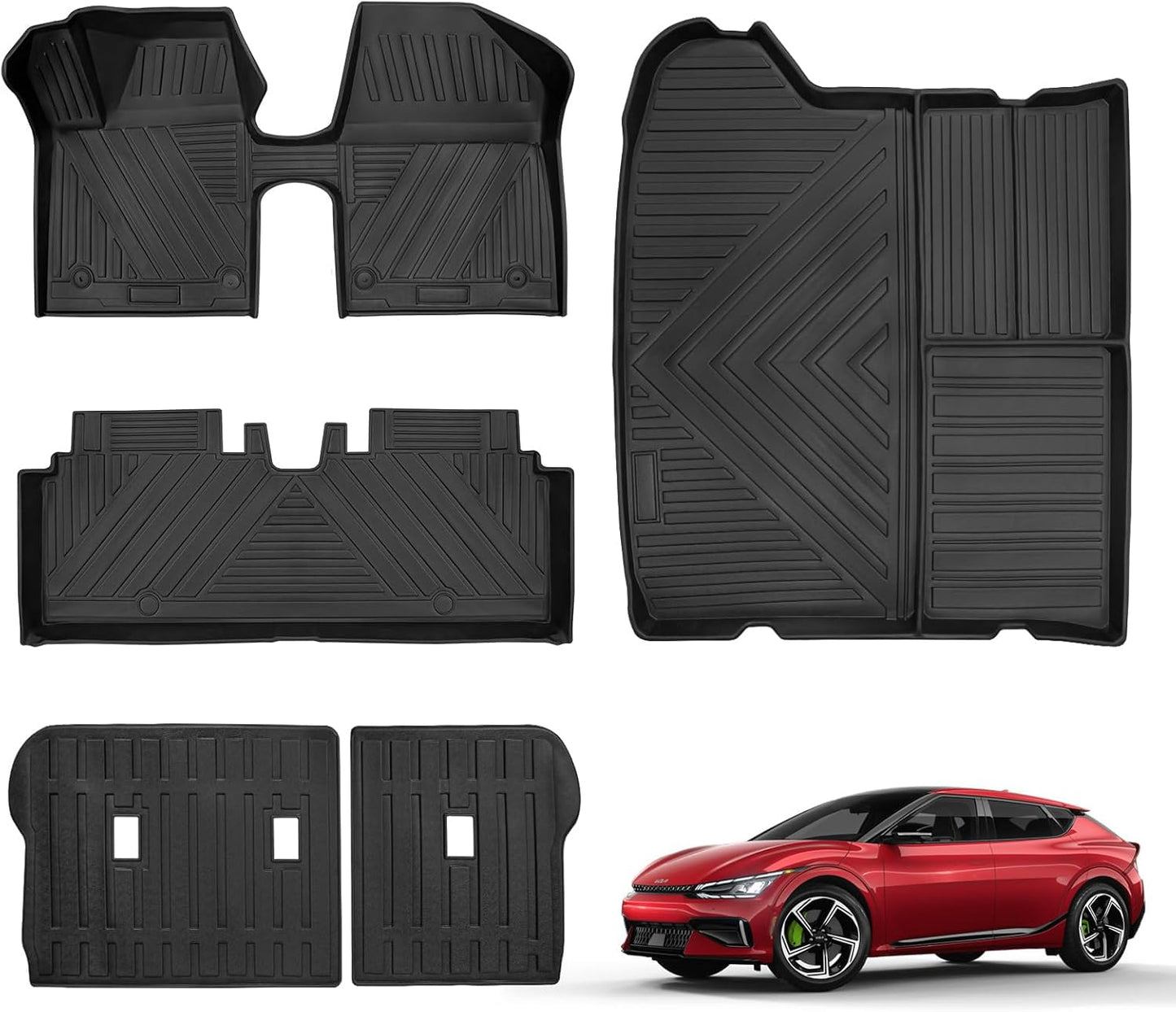 Car Floor Mats Compatible with Kia Ev6 2022 2023 2024 2025 All-Weather Guard Cargo Trunk Liners Rear Backrest Mats TPE for Ev6 Accessories (8pcs)