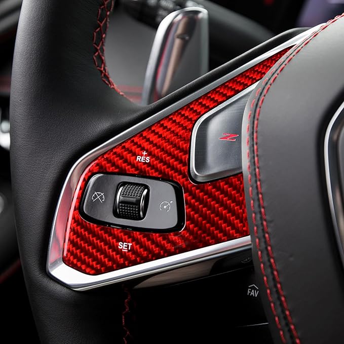 Hard Carbon Fiber, for Corvette C8 2020 2021 2022 2023 Accessories, Steering Wheel Voice Control Button Panel Cover, Car Steering Wheel 3 Buttons Panel Sticker, No Heated Button