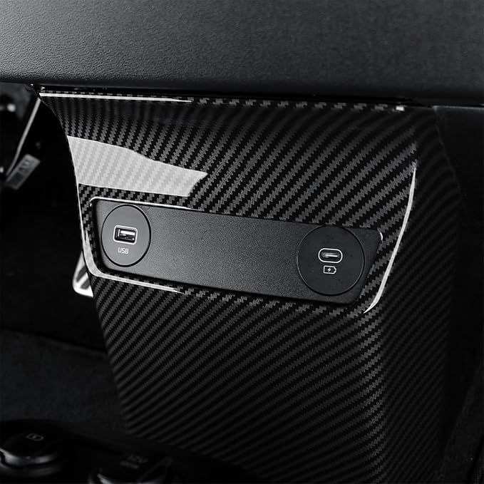 Car Central Control USB Charging Port Cover, Compatible with Kia EV6 2022-2024 Accessories (Carbon Fiber Pattern)