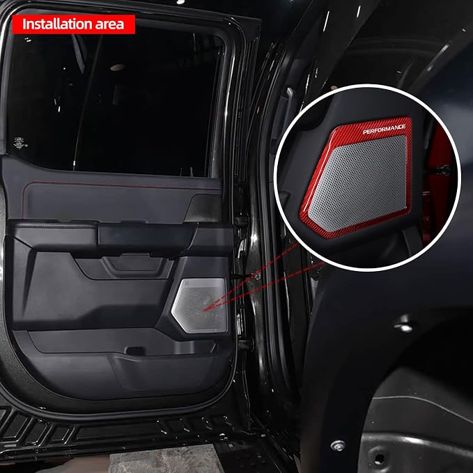 BETTERHUMZ Door Speakers Frame Trim Cover Sticker for Ford F150 2021 2022 2023 2024 2025 Carbon Fiber Interior Accessories (Red)