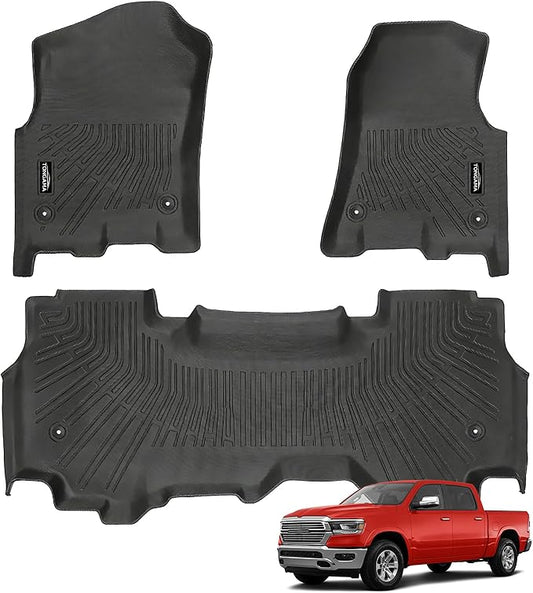 Tongama-Floor Mats for Dodge Ram 1500 Quad Cab 2019-2024 Bucket Seat Without 2nd Row Under Seat Storage(Not Fit 1500 Classic Model/Crew Cab) - All Weather for Dodge Ram 1500 Floor Mats Accessories9