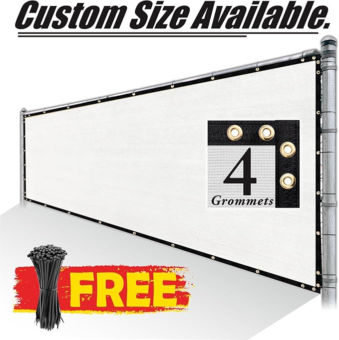 Royal Shade 5' x 12' White Fence Privacy Screen Windscreen Cover Netting Mesh Fabric Cloth - Cable Zip Ties Included (We Make Custom Size)