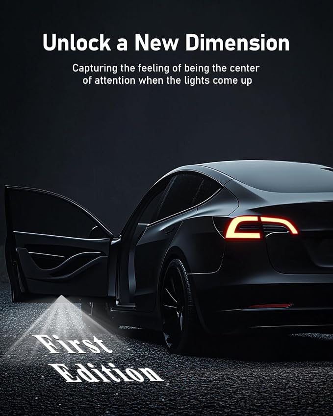 LOWEEY 4K Car Door Lights Logo Projector, Premium Accessories Compatible with All Tesla Model Y Juniper Model 3 Highland X S, OEM Style Ultra-Bright No Fade 3D Laser Puddle Welcome Ghost Light(4 Pack)