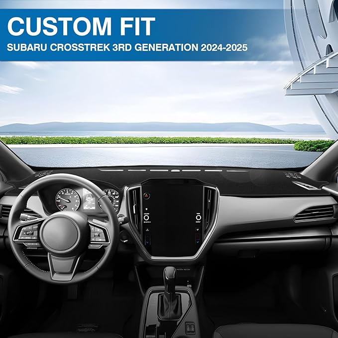 KUST Black Dash Cover for Subaru Crosstrek 2024 2025 2026 Non-Slip Dashboard Cover Polyester Interior Accessories for Subaru Crosstrek Custom Fit Dash Mat Sunshade No Glare