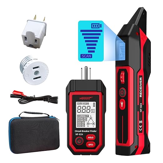 NOYAFA Rechargeable Circuit Breaker Finder with LCD Display & GFCI Outlet Tester, NCV AC Electric Tester Circuit Tracer, Adjustable Sensitivity, Flashlight- NF-824