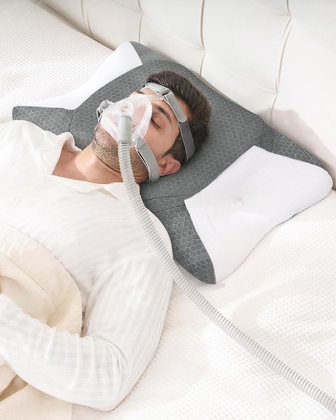 Elviros CPAP Pillow for Side Sleeping, HSA/FSA Sleep Apnea Memory Foam Pillow for All CPAP Masks Users to Reduce Air Leaks & Masks Pressure, Adjustable Height with Cooling Breathable Cover