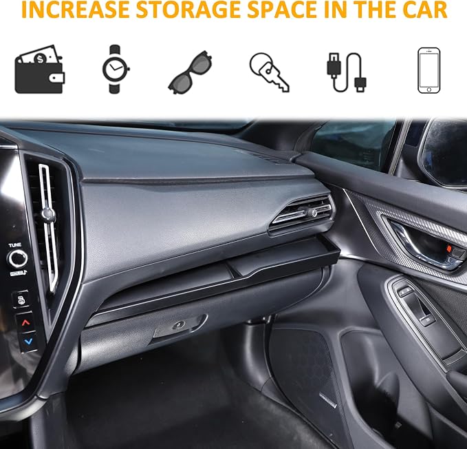 Daeiclru Co-pilot Passenger Storage Organizer Tray Compatible with Subaru WRX 2022-2025 Crosstrek 2024+, Center Console Dashboard Tray Passenger Side Storage Box Interior Storage Expansion Accessories
