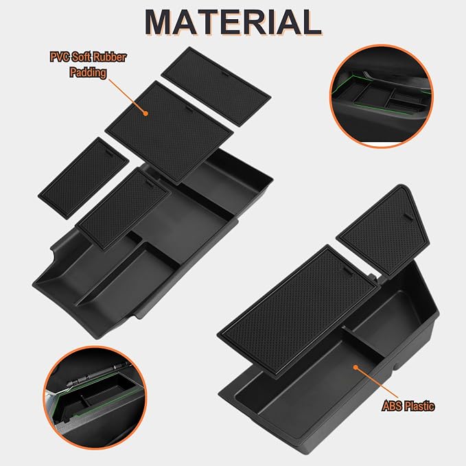 2 Pack Center Console Organizer for 2026 2025 2024 Chevy Equinox EV LT/RS Interior Accessories - Lower Center Console Organizer Tray& Armrest Storage Box - ABS Plastic, Black
