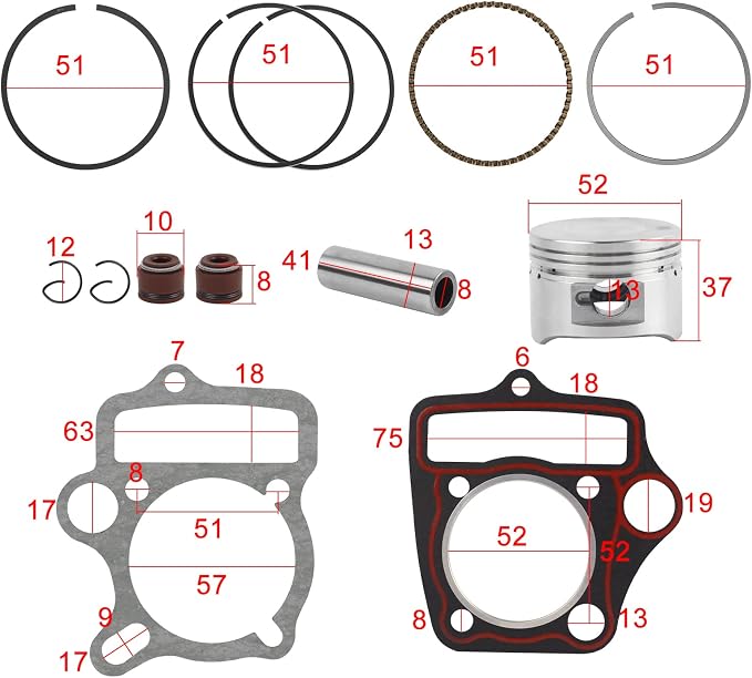 FLYPIG 52.4mm Cylinder Head with Cylinder Piston Rebuild Kit for 110CC 4 Stroke Chinese Roketa Coolster ATV Pit Quad Dirt Bike Go Kart