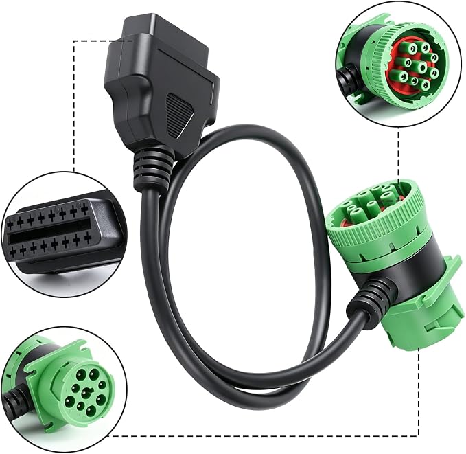 2pcs Green Type 2 J1939 Male and Female Pass-Through to OBD2 Cable for Freightliner Code Reader ELD Tracker (2)
