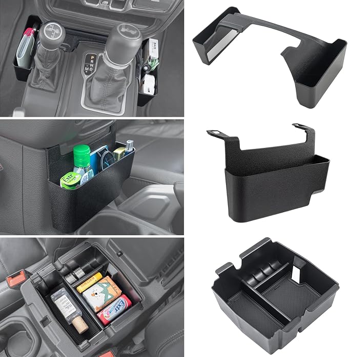 PIMCAR 3PCS Interior Accessories Compatible with Jeep Wrangler JL/JLU 2018-2026 & Gladiator JT Truck 2020-2026 including Center Console Organizer and Hanging Storage and Gear Shift Side